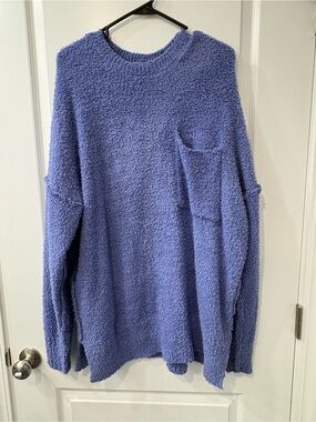 Mud Pie Lavender-Blue Plush Long Sleeve Pocket Top